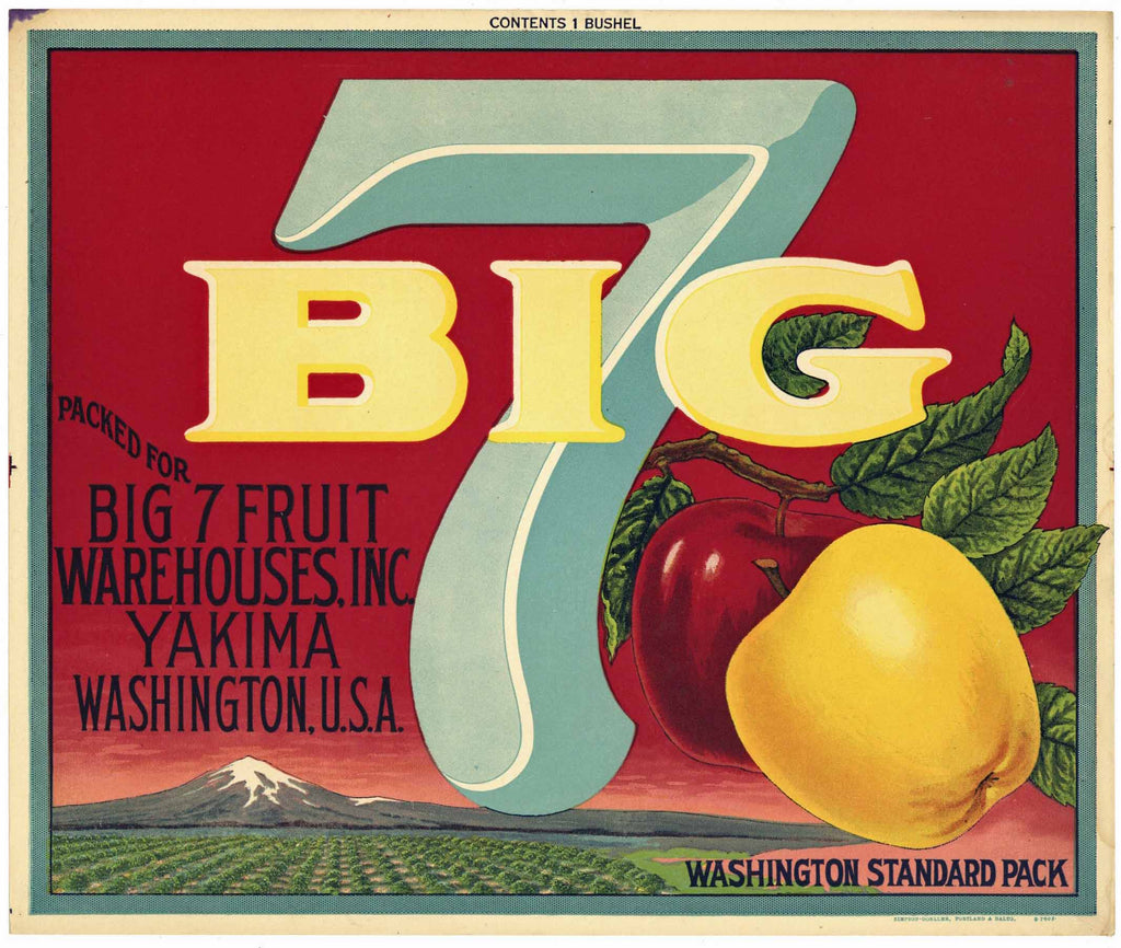 Big 7 Brand Vintage Yakima Washington Apple Crate Label, red