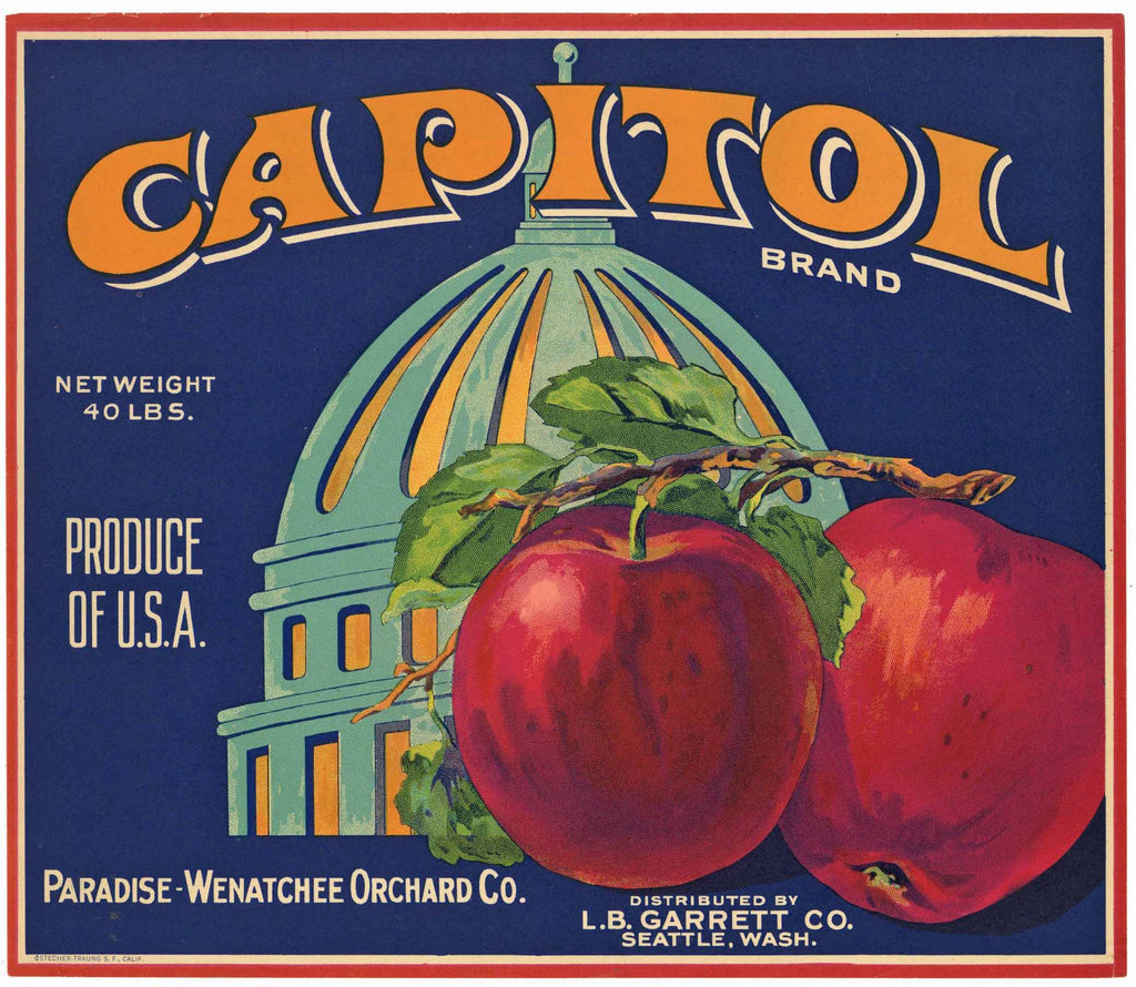Capitol Brand Vintage Seattle Washington Apple Crate Label
