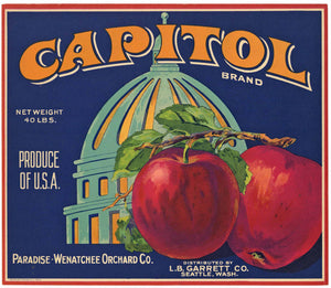 Capitol Brand Vintage Seattle Washington Apple Crate Label