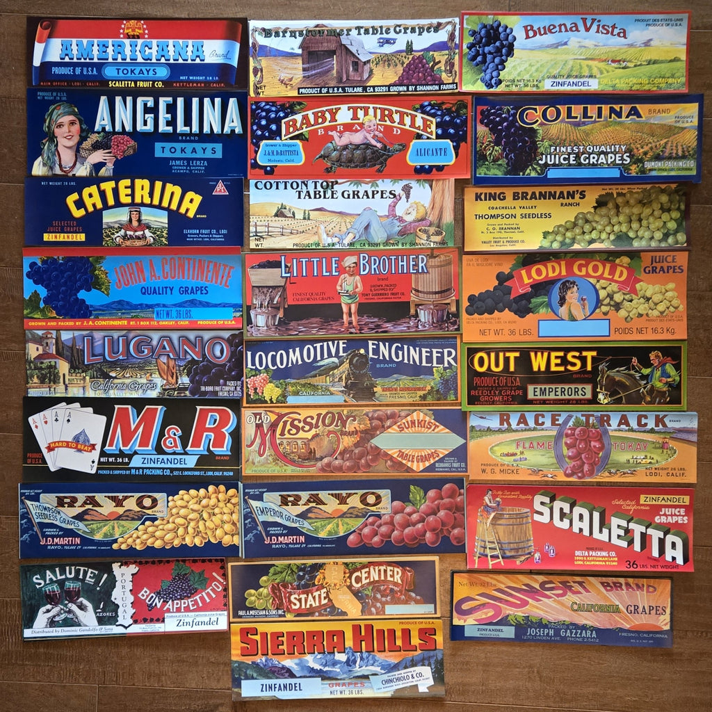 A Collection of 25 Different Grape Crate Labels