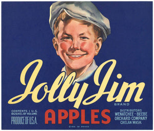 Jolly Jim Brand Vintage Wenatchee Washington Apple Crate Label