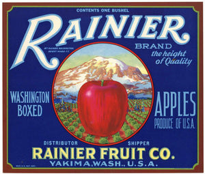 Rainer Brand Vintage Yakima Washington Apple Crate Label, on bushel