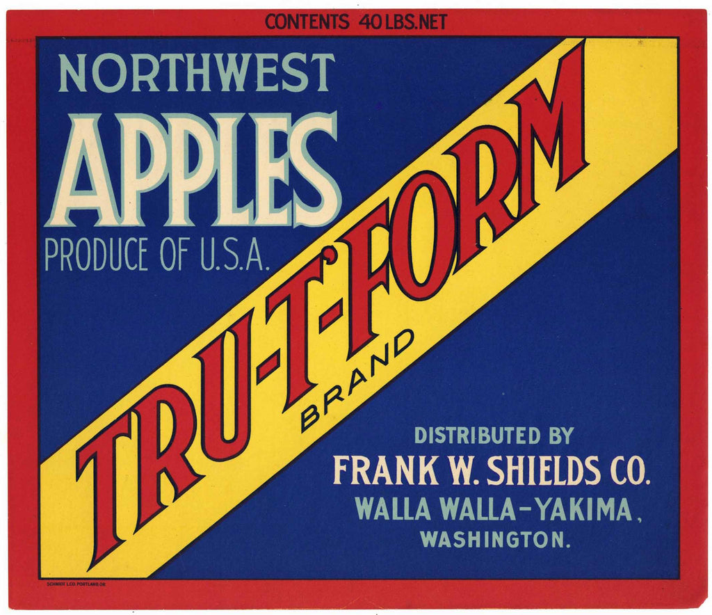 Tru-T-Form Brand Vintage Walla Walla Yakima Washington Apple Crate Label