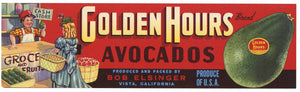 Golden Hours Brand Vintage Vista Avocado Crate Label
