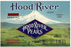Hood River Brand Vintage Oregon Pear Crate Label, Mt Hood