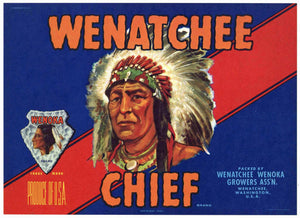 Wenatchee Chief Brand Vintage Washington Pear Crate Label, red stripe
