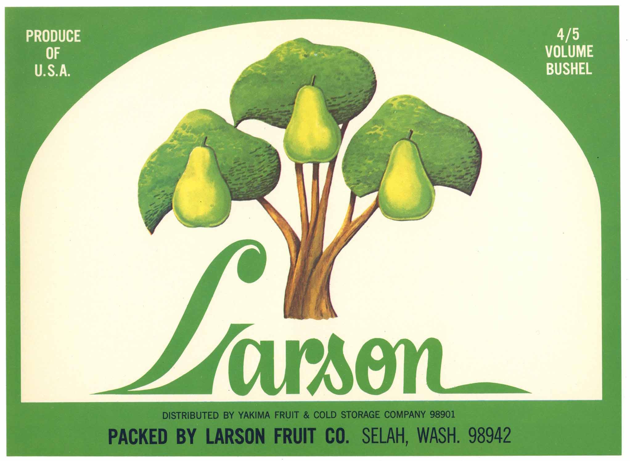 Larson Brand Vintage Selah Washington Pear Crate Label