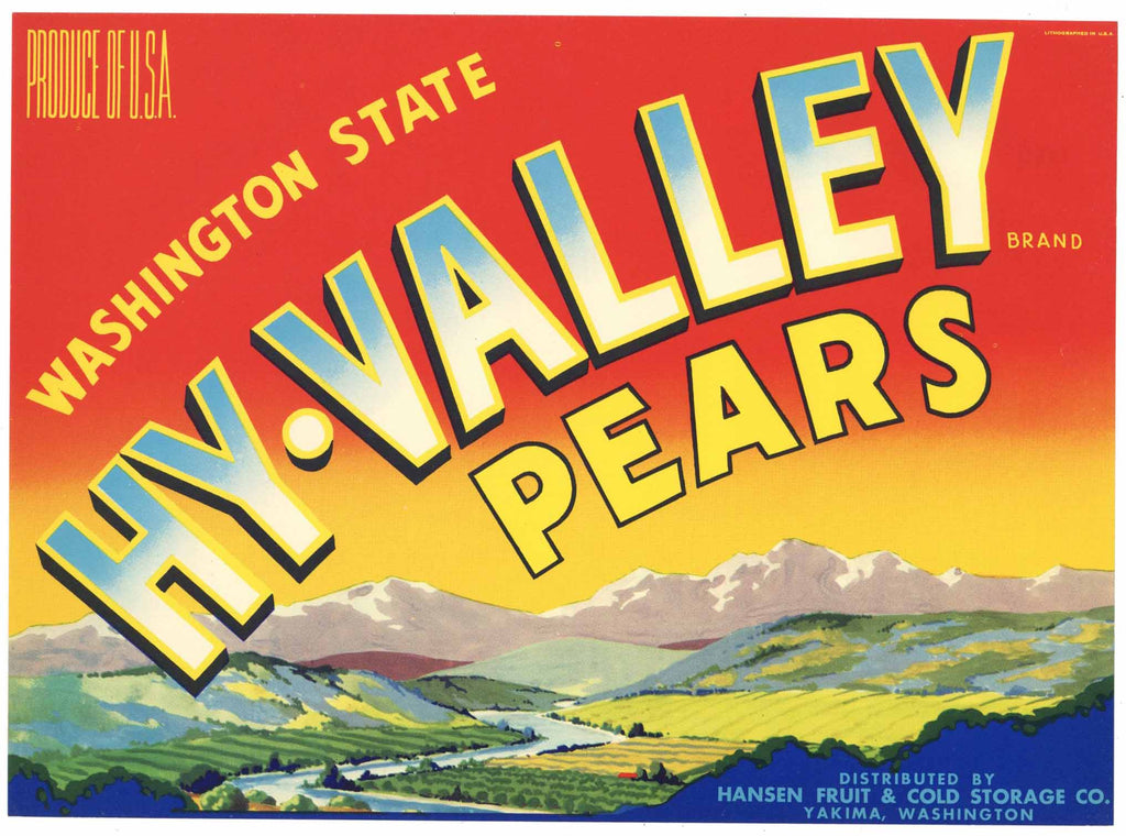 Hi Valley Brand Vintage Yakima Washington Pear Crate Label