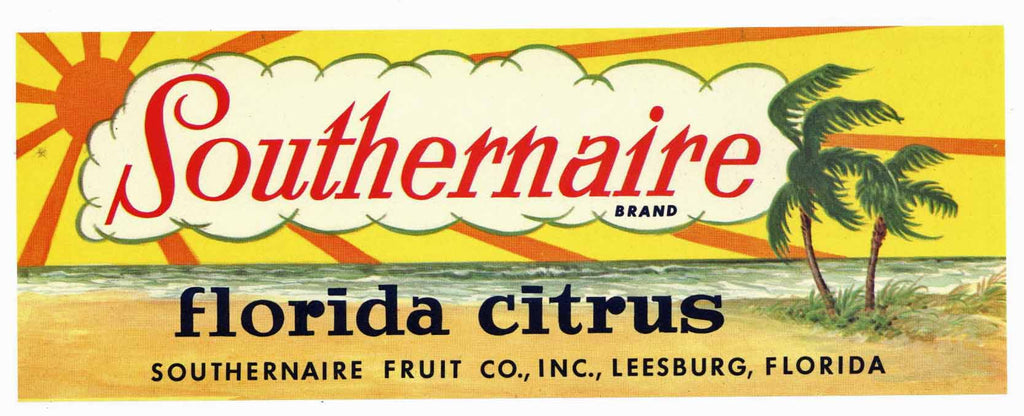 Southernaire Brand Vintage Leesburg Florida Citrus Crate Label, strip