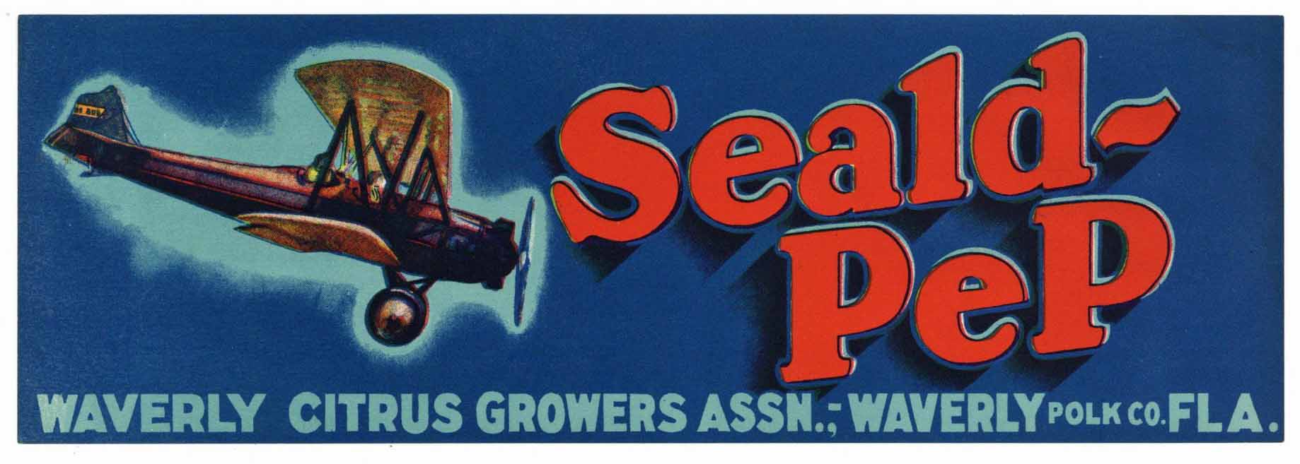 Seald Pep Brand Vintage Waverly Florida Citrus Crate Label, strip