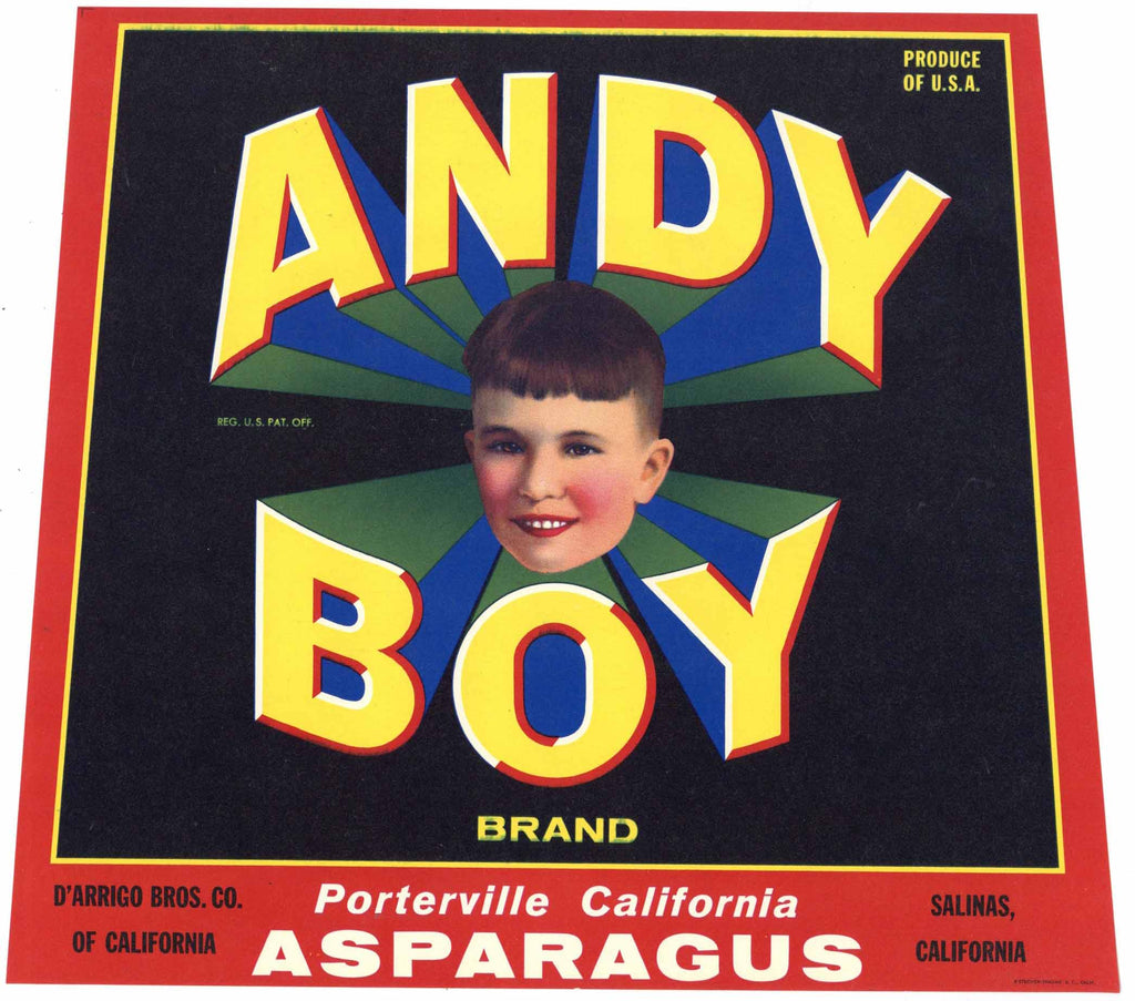 Andy Boy Brand Vintage Porterville California Asparagus Crate Label