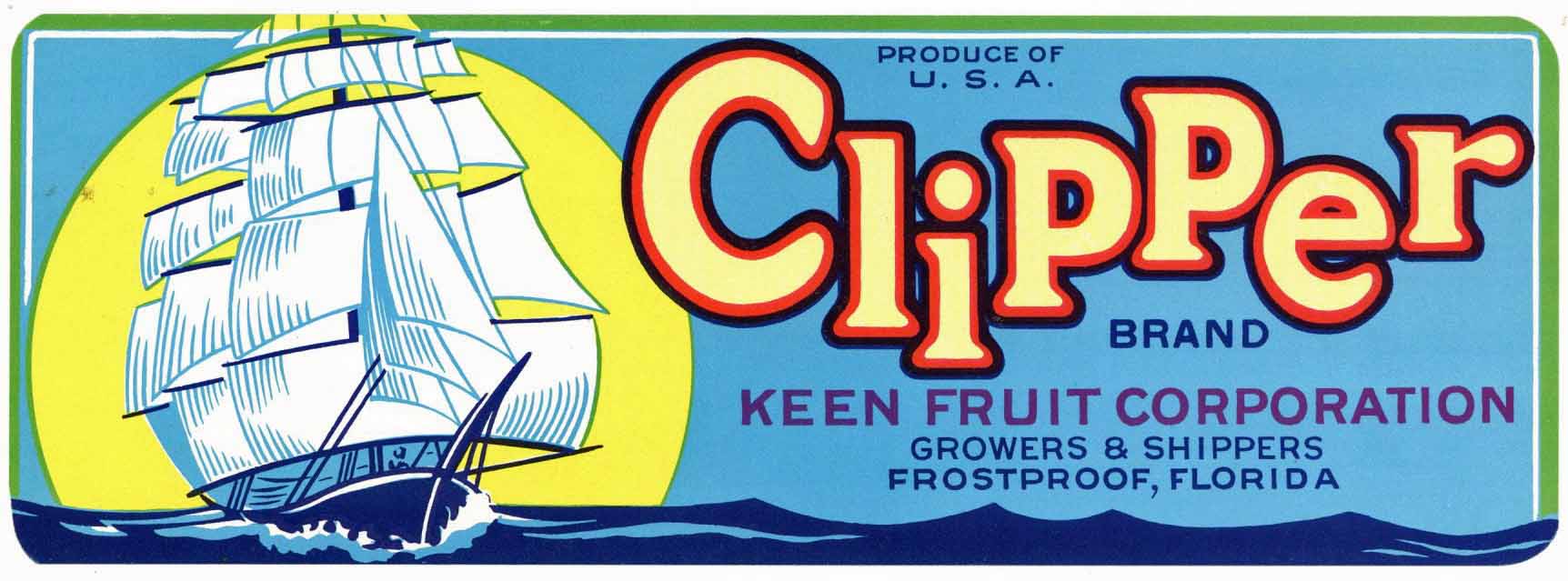 Clipper Brand Vintage Frostproof Florida Citrus Crate Label, strip