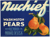 Nuchief Brand Vintage Wenatchee Washington Pear Crate Label