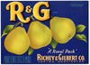 R & G Brand Vintage Yakima Washington Pear Crate Label