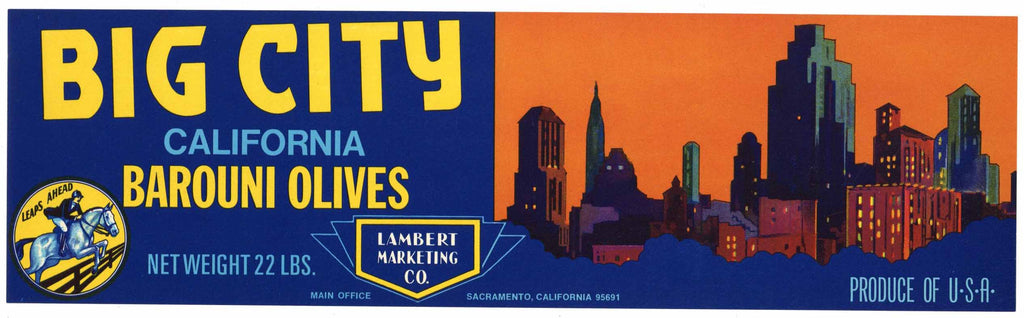 Big City Brand Vintage California Olive Crate Label