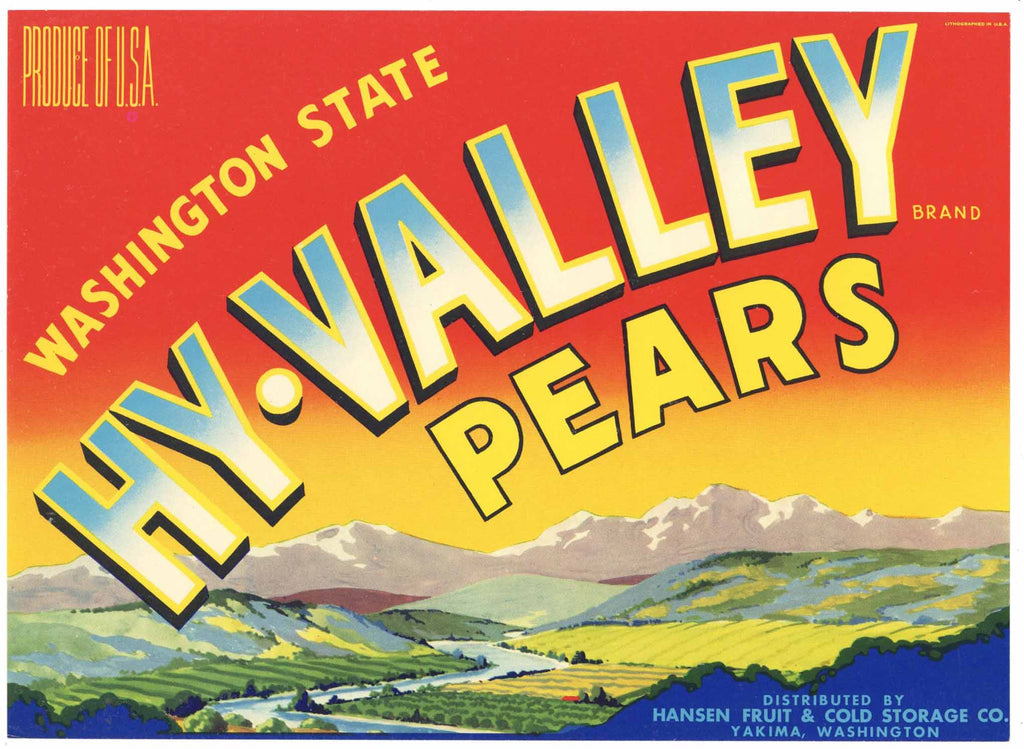 Hy-Valley Brand Vintage Yakima Washington Pear Crate Label
