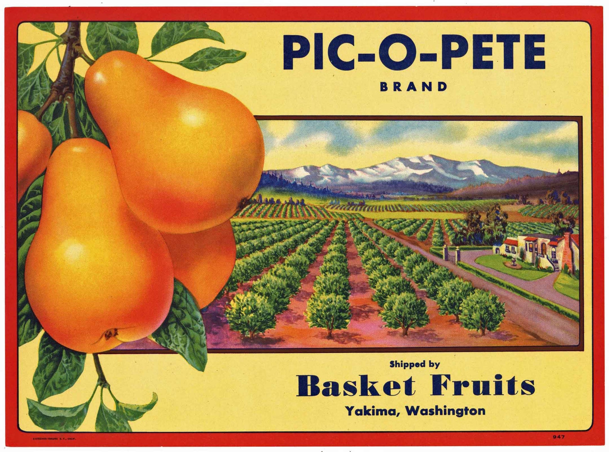 Pic-O-Pete Brand Vintage Yakima Washington Pear Crate Label