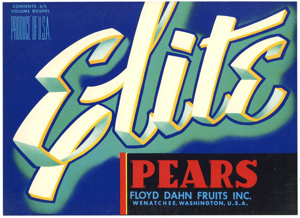 Elite Brand Vintage Wenatchee Washington Pear Crate Label