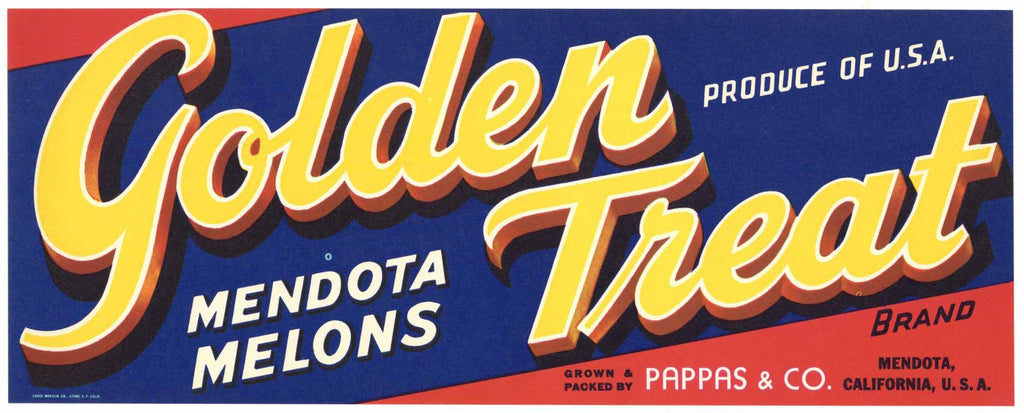 Golden Treat Brand Vintage Mendota California Melon Crate Label