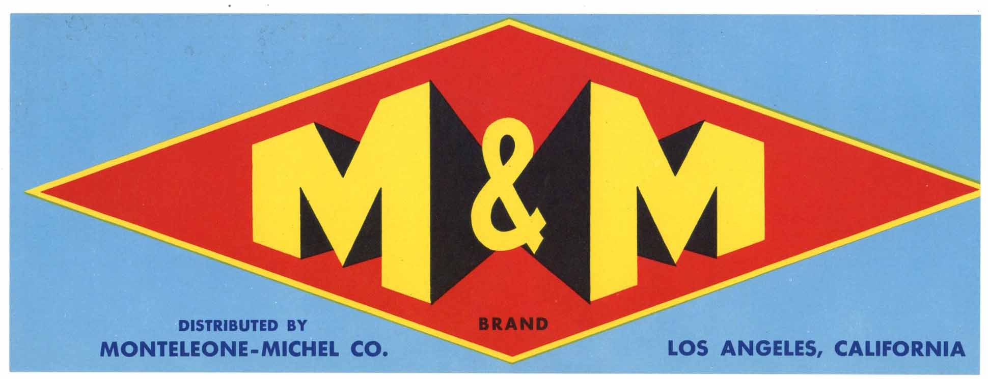 M & M Brand Vintage California Produce Crate Label