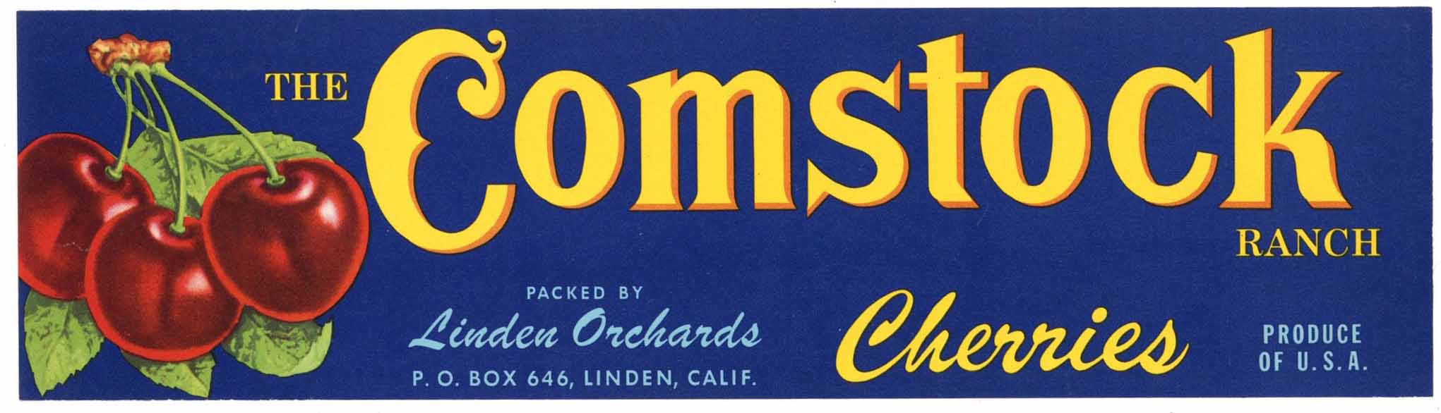 Comstock Brand Vintage Linden California Cherry Crate Label