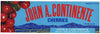 John A. Continente Brand Vintage Oakley California Cherry Crate Label