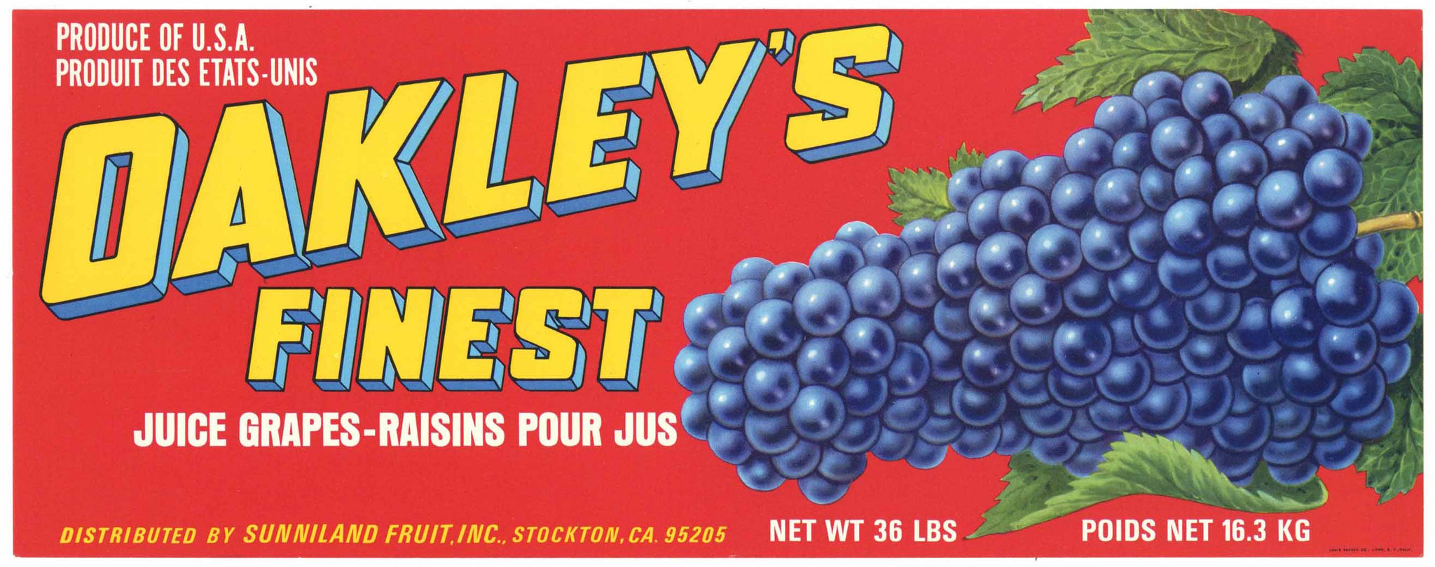 Oakley's Finest Brand Vintage Wine Grape Crate Label