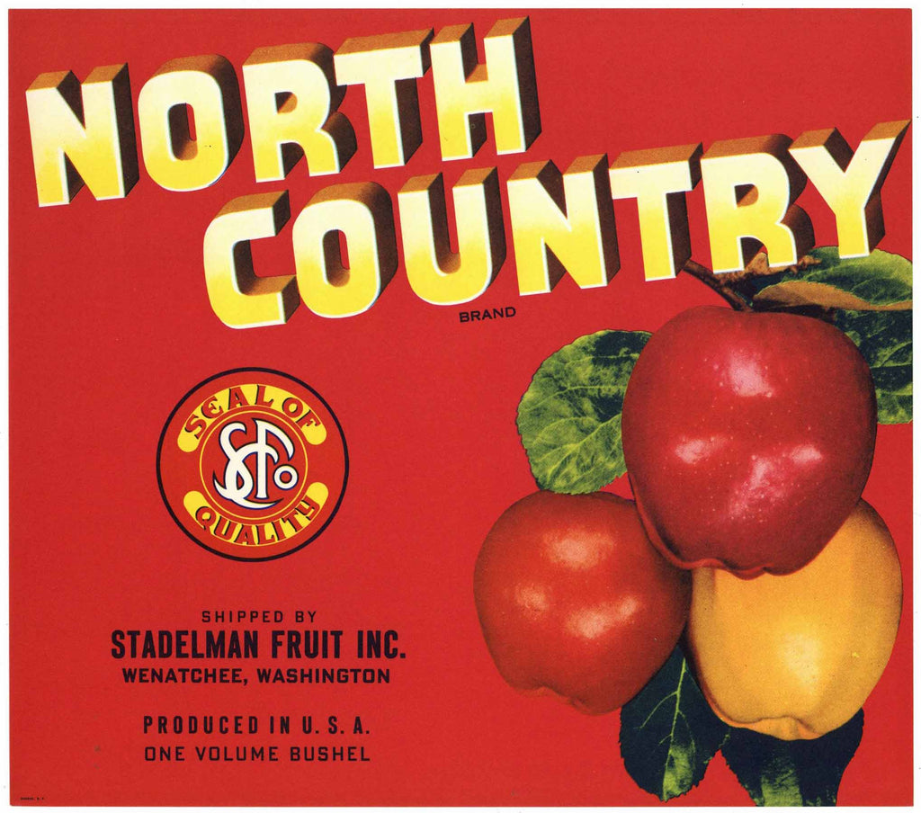 North Country Brand Wenatchee Washington Apple Crate Label, red
