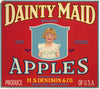 Dainty Maid Brand Vintage Wenatchee Washington Apple Crate Label, red, o, blue inset