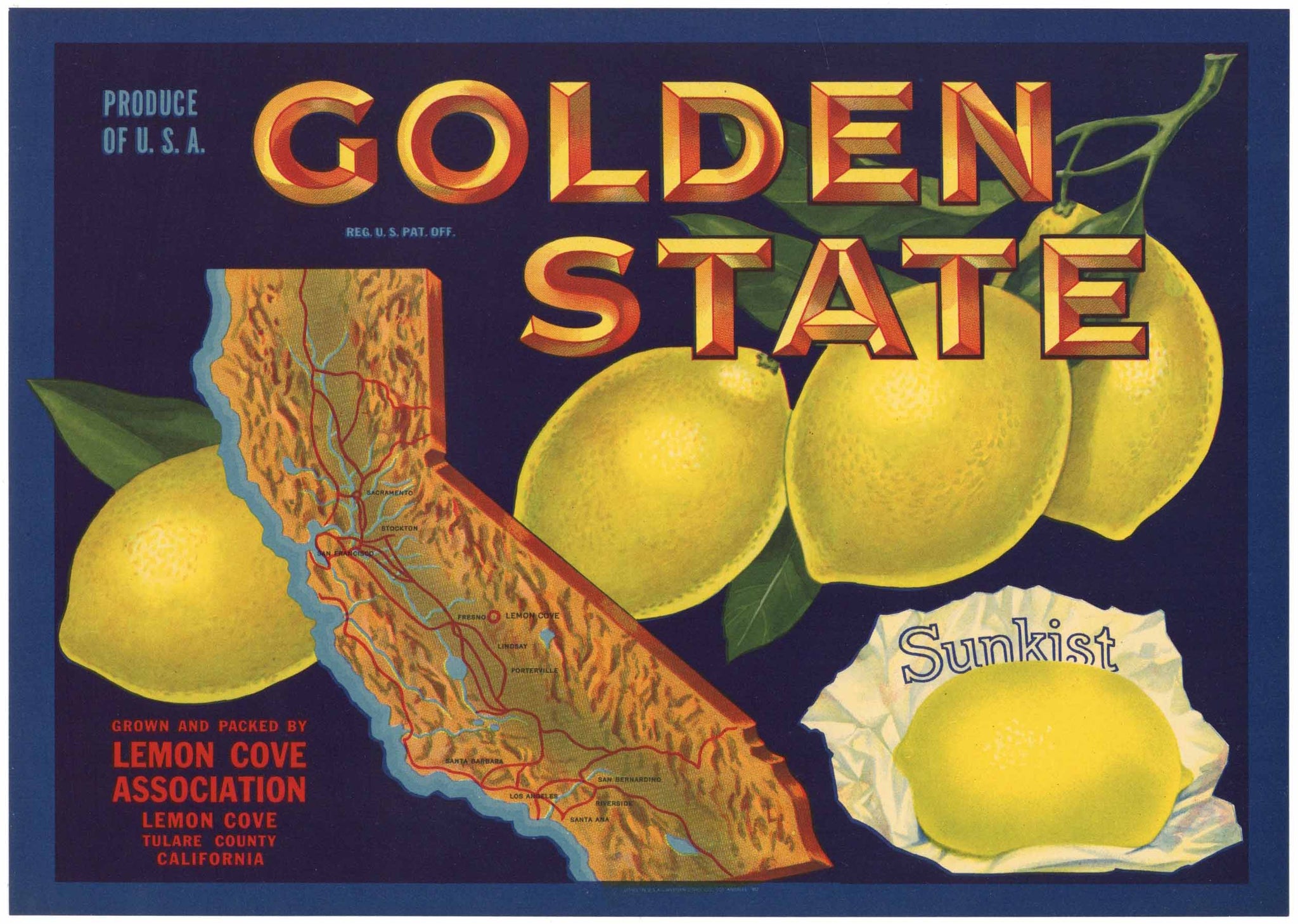Golden State Brand Vintage Tulare County Lemon Crate Label