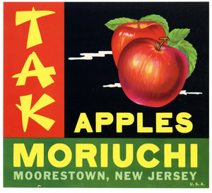 Tak Brand Vintage Moorestown New Jersey Apple Crate Label