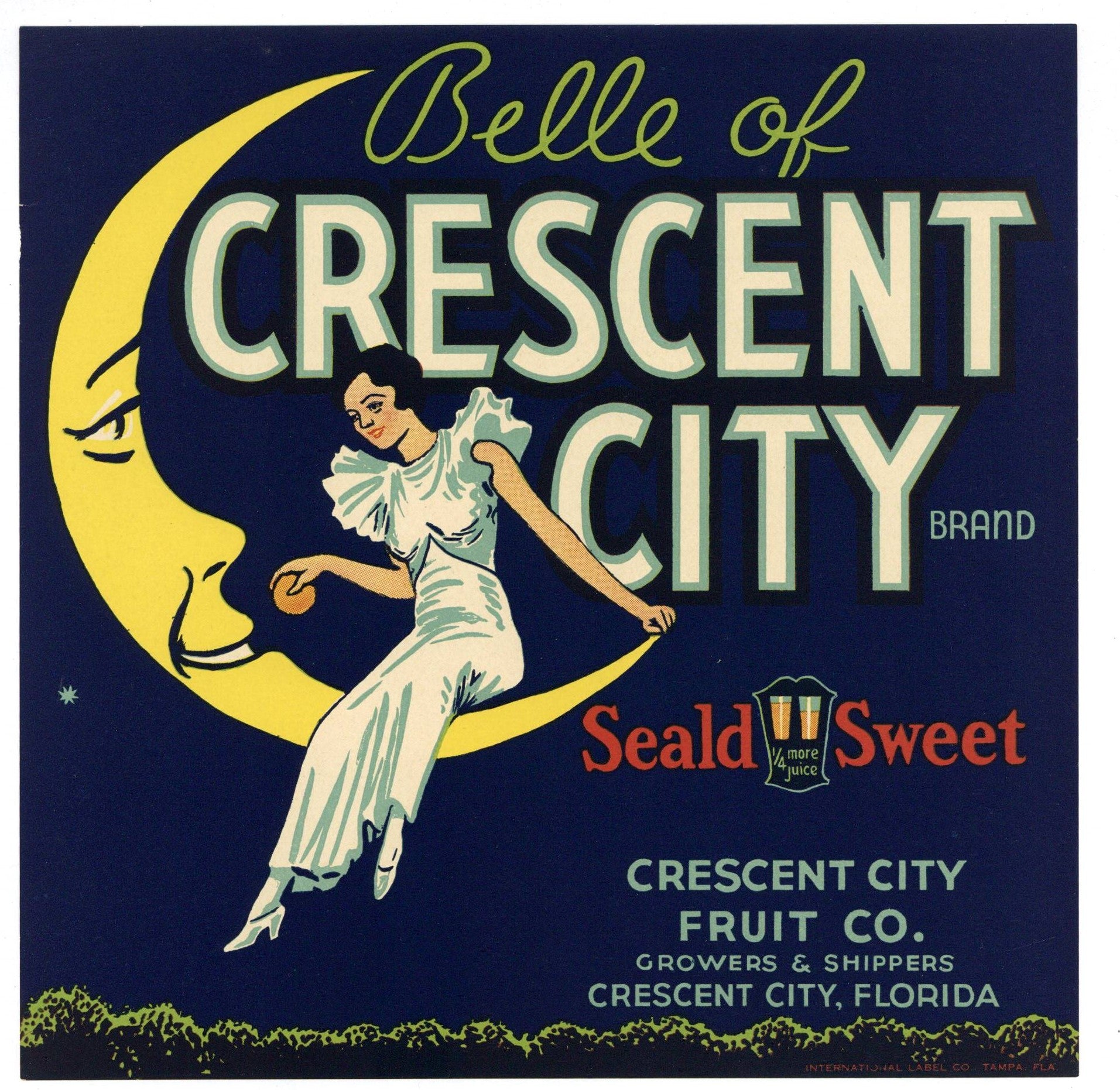 Belle Of Crescent City Brand Vintage Florida Citrus Crate Label