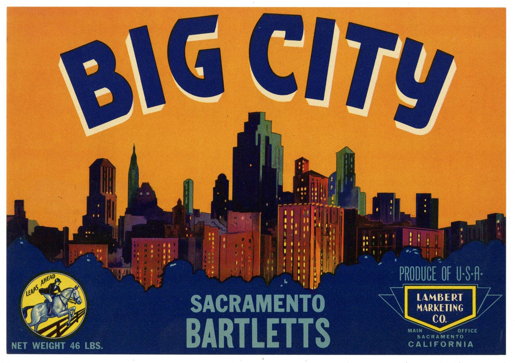 Big City Brand Vintage Sacramento Pear Crate Label