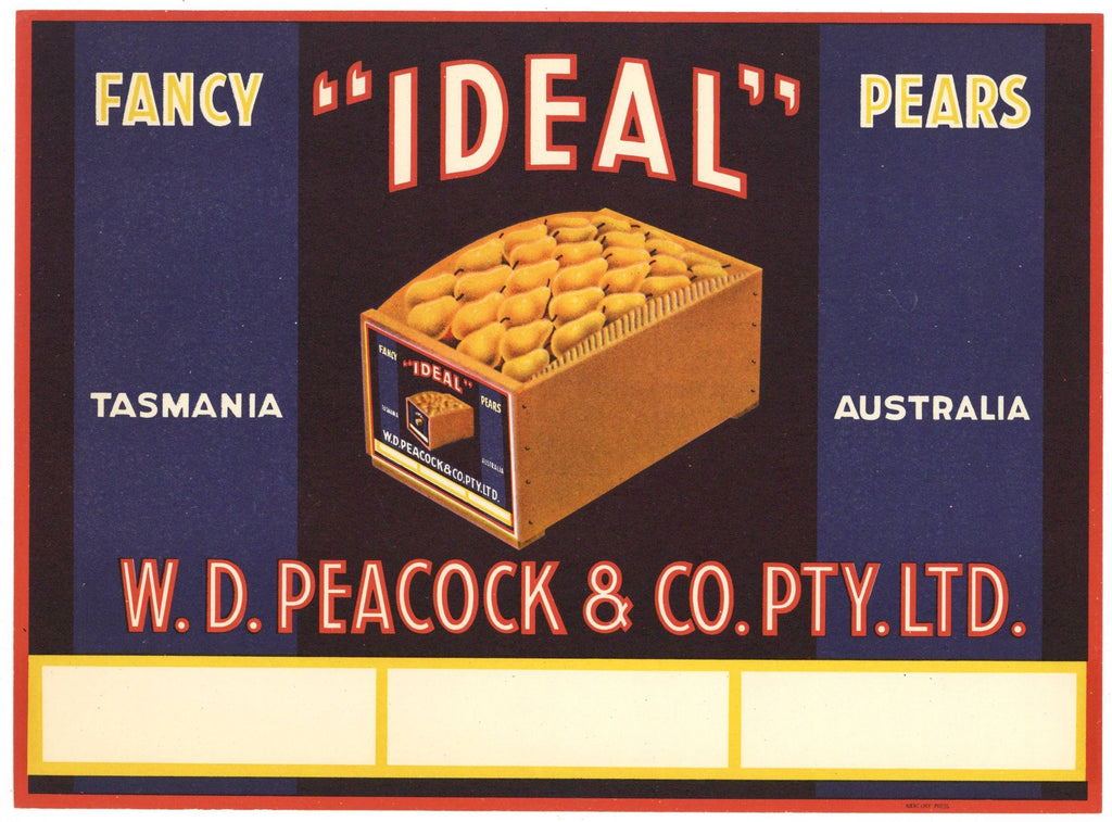 Ideal Brand Vintage Tasmania Australian Pear Crate Label, box