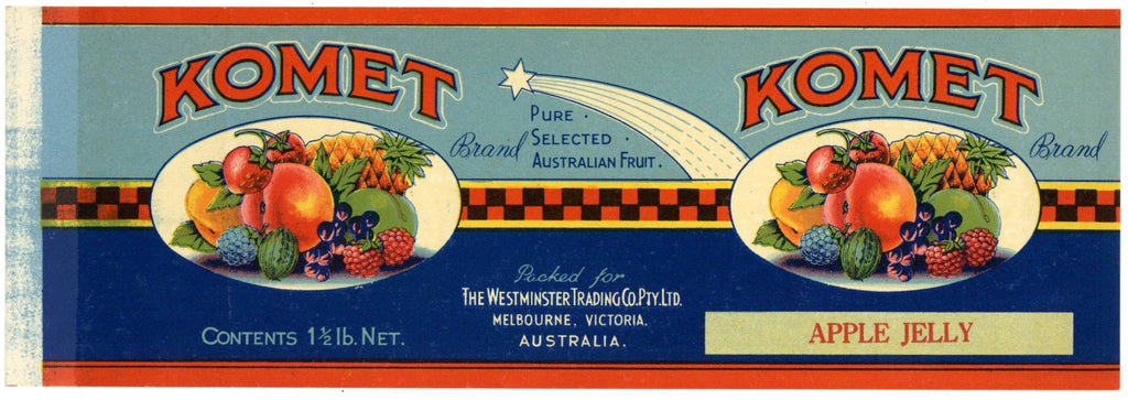 Komet Label Brand Vintage Australia Jam Can Label