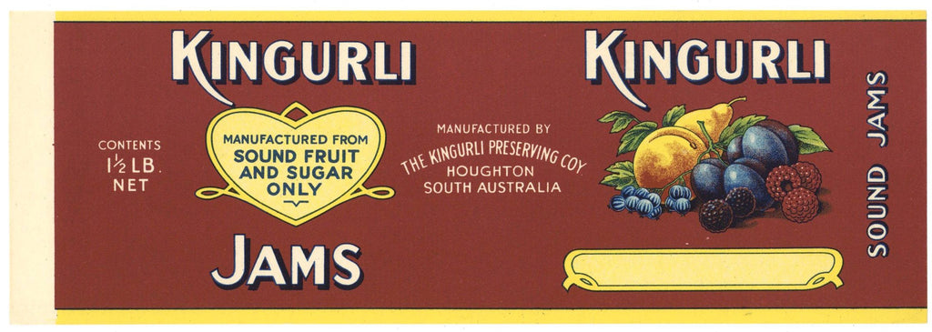 Kingurli Brand Vintage Australia Jam Can Label