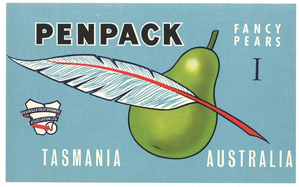 Penpack Brand Vintage Tasmania Australian Pear Crate Label, I