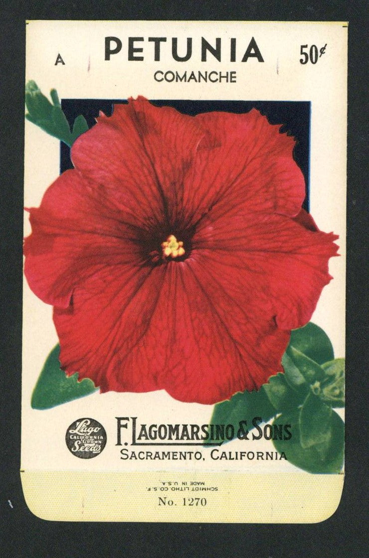 Petunia Vintage Lagomarsino Seed Packet, Comanche