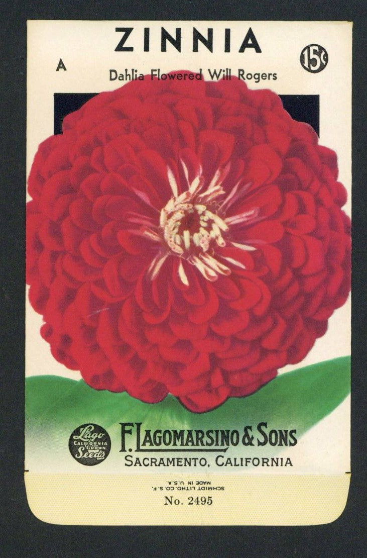 Zinnia Vintage Lagomarsino Seed Packet, Will Rogers