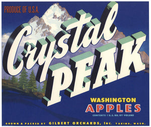 Crystal Peak Brand Yakima Washington Apple Crate Label