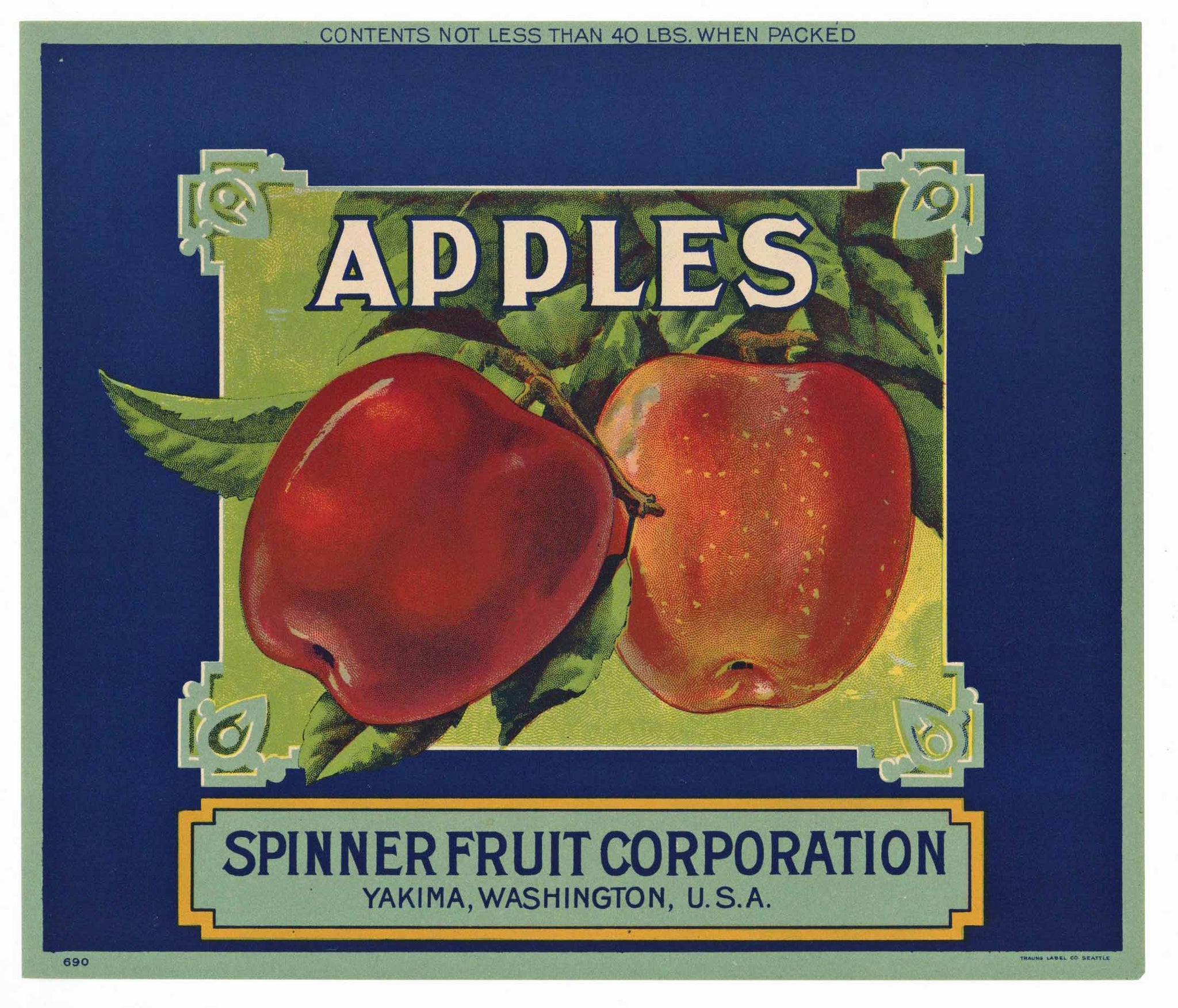 Apples Brand Vintage Yakima Washington Apple Crate Label