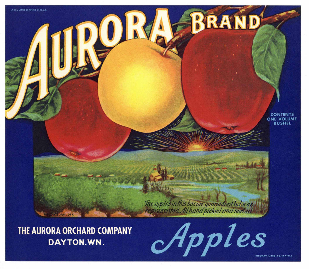 Aurora Brand Vintage Apple Crate Label, blue