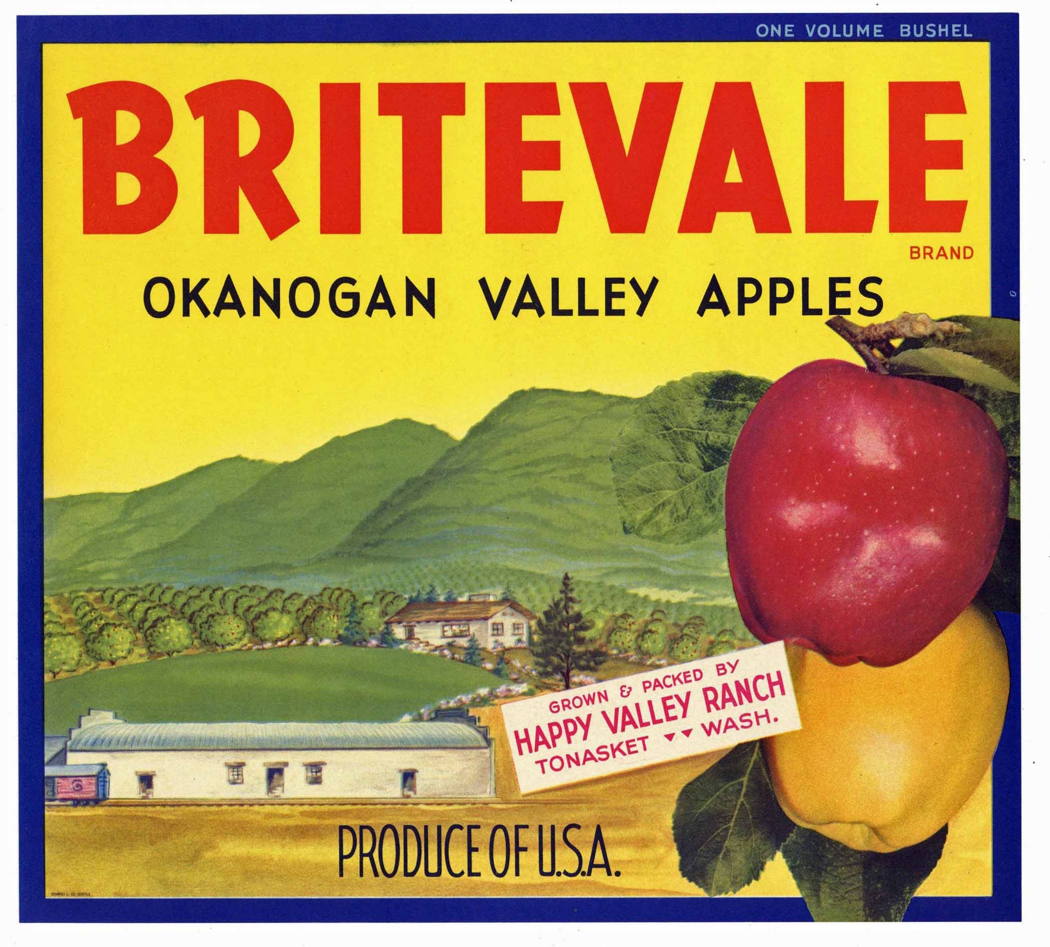 Britevale Brand Vintage Washington Apple Crate Label