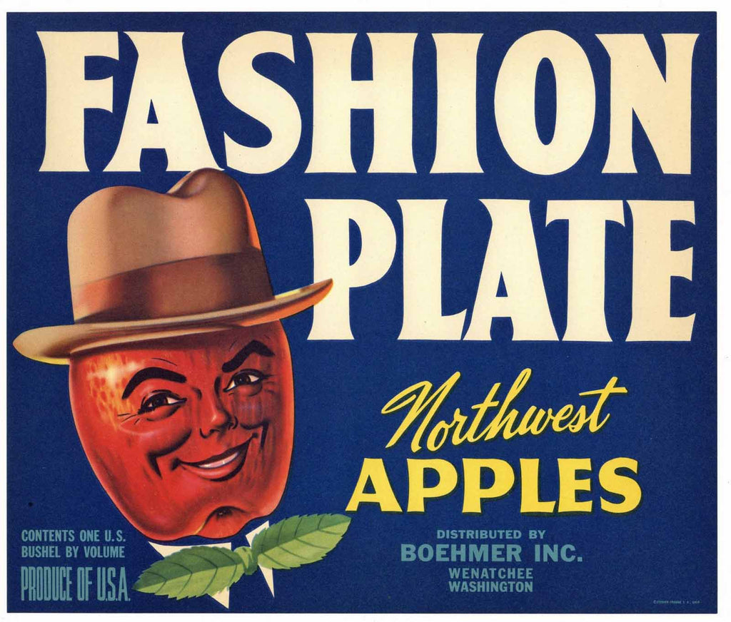 Fashion Plate Brand Vintage Wenatchee Washington Apple Crate Label