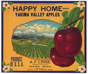Happy Home Brand Vintage Yakima Washington Apple Crate Label