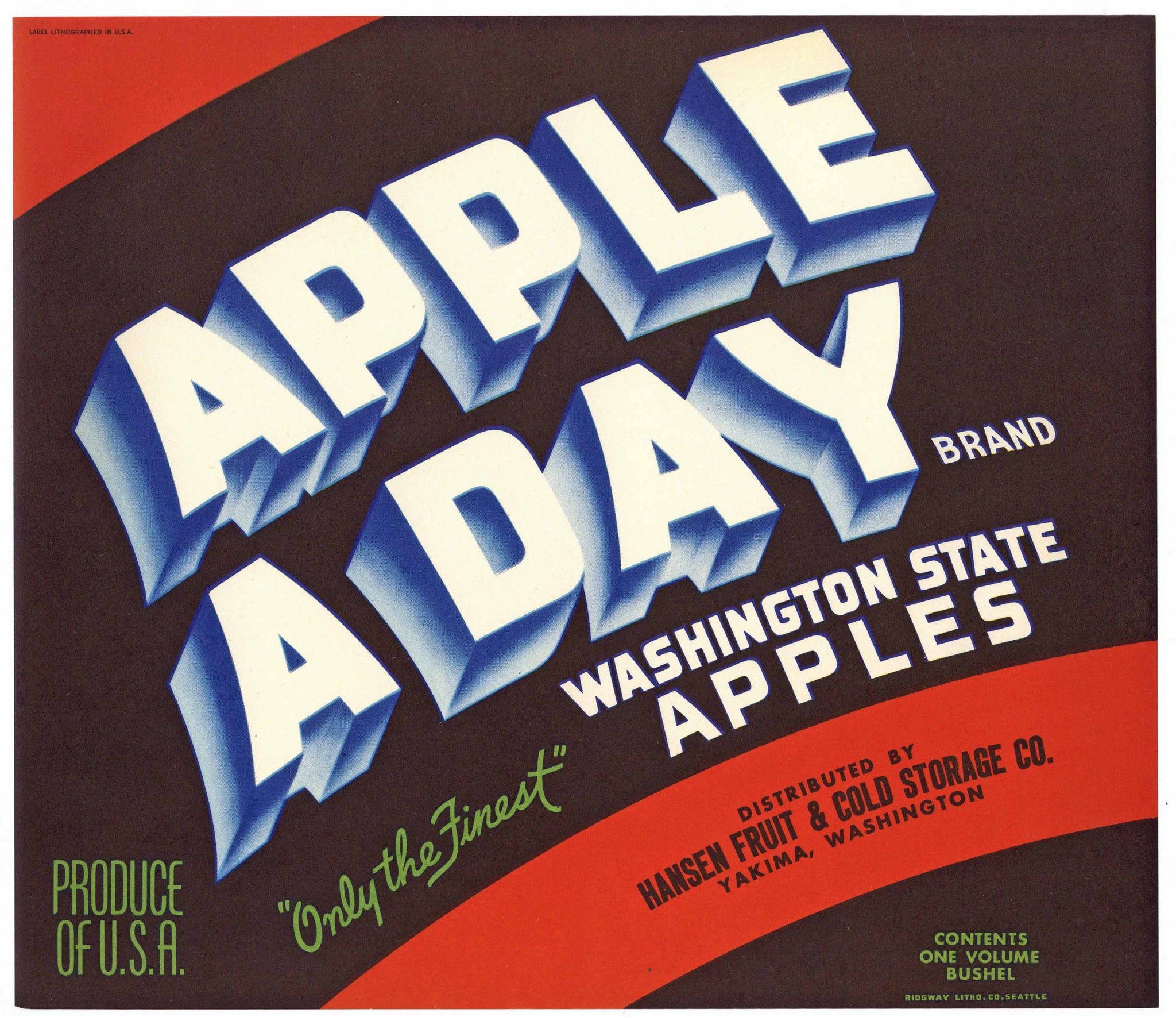 Apple A Day Brand Yakima Washington Apple Crate Label