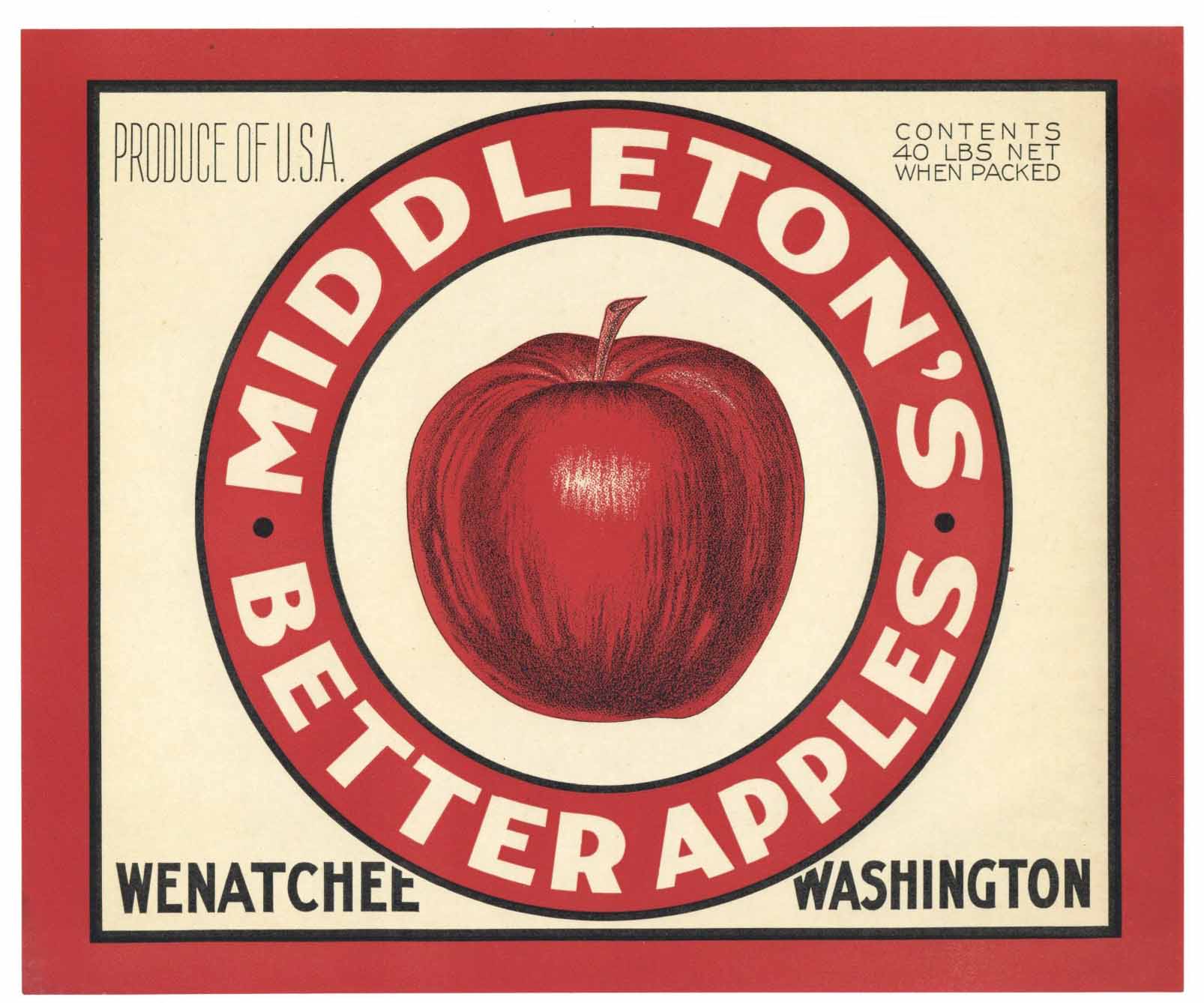 Middleton's Brand Vintage Wenatchee Washington Apple Crate Label