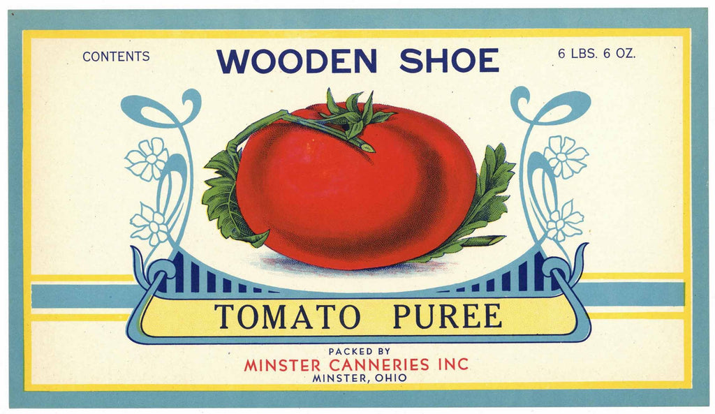 Wooden Shoe Brand Vintage Minster Ohio Tomato Can Label