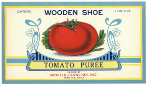 Wooden Shoe Brand Vintage Minster Ohio Tomato Can Label