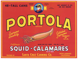 Portola Brand Vintage Squid Case End Can Label